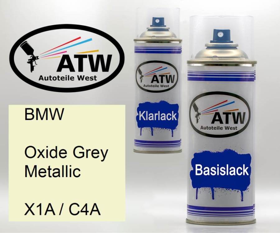 BMW, Oxide Grey Metallic, X1A / C4A: 400ml Sprühdose + 400ml Klarlack - Set, von ATW Autoteile West.